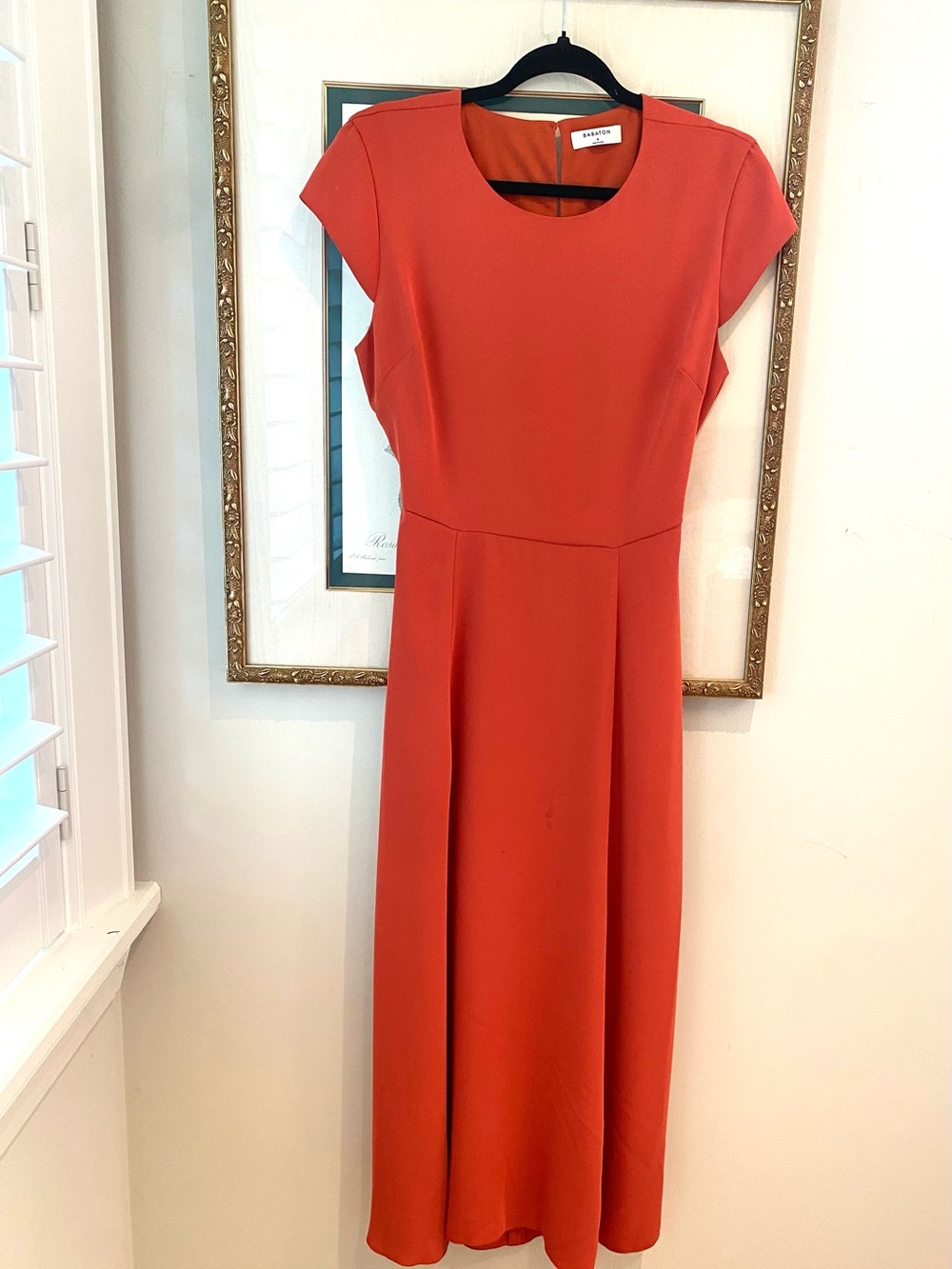 Babaton Classic Coral Cap-Sleeve Midi Dress Sz 6